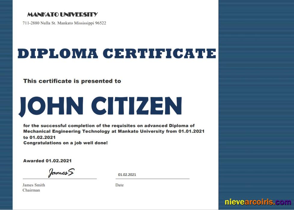 USA mechanical diploma certificate
